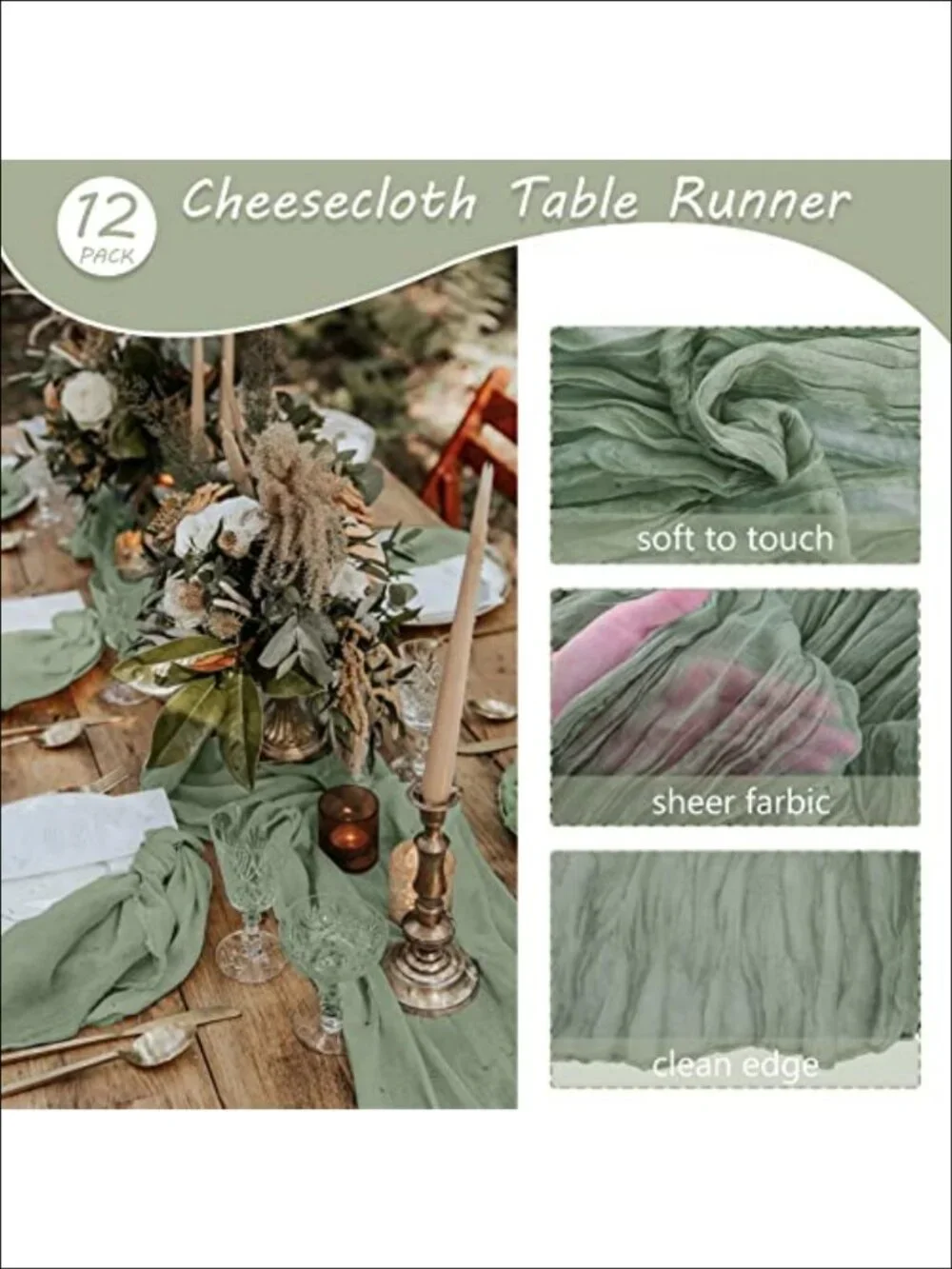Cheesecloth Table Runner 35x120 Boho Wedding Decor Polyester Sheer